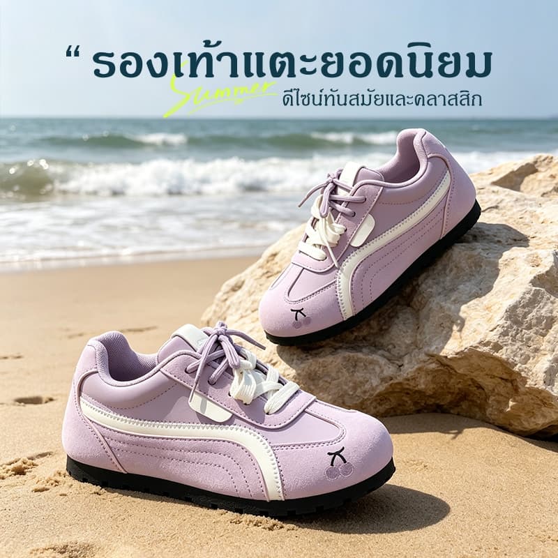 Beemory รองเท้าผู้หญิงพื้นยางกันลื่นสีดํา ดีไซน์ตะเข็บตัดสี เชือกคู่แฟชั่น น้ําหนักเบา ใส่นุ่มสบาย ลุควินเทจ…
