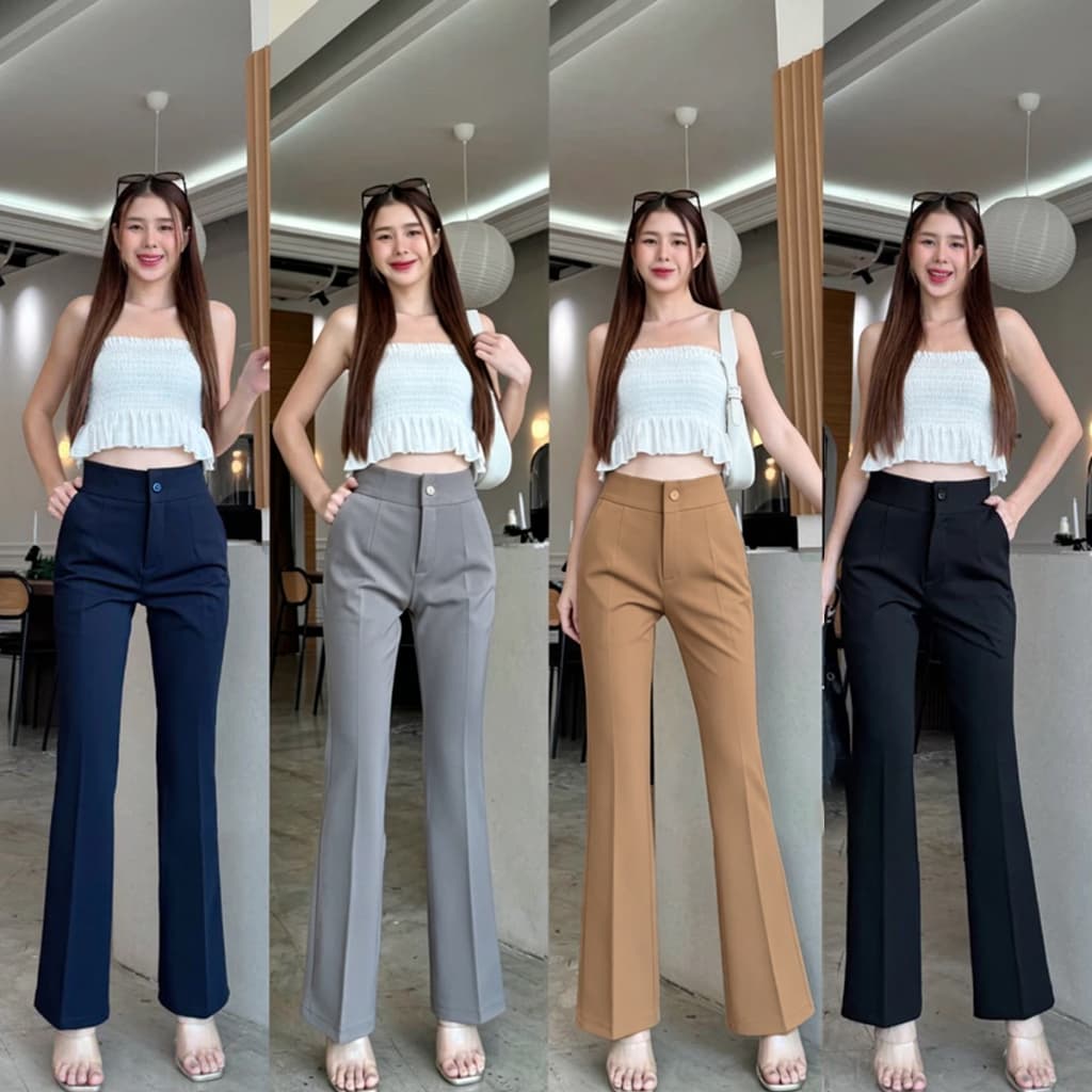 S-2XL กางเกงขาม้าน้อย เอวสูง สี่สี ผ้าถัก ใส่แล้วสูงเพรียว สูงเพรียว ทรงสวย