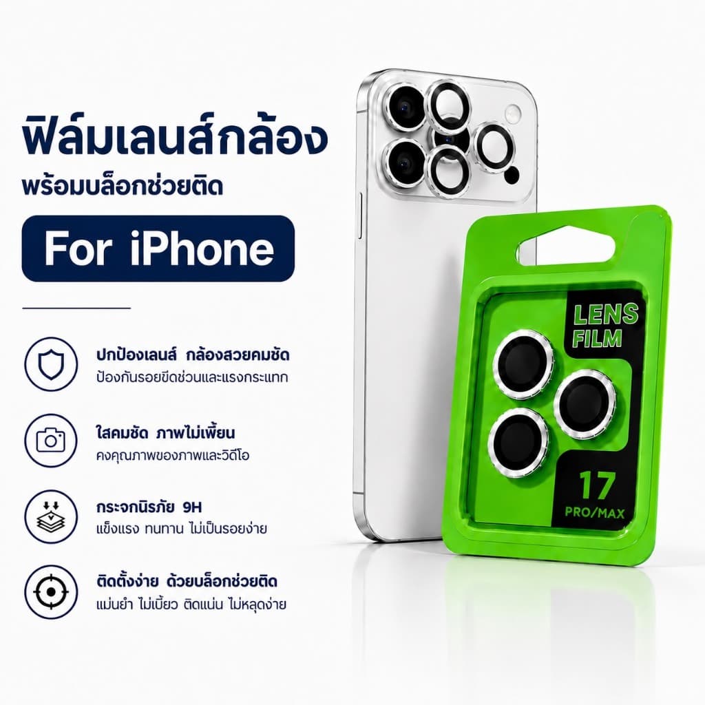 JC168 (002) ฟิล์มเลนส์กล้องแบบใหม่ แบบมีบล๊อก ติดง่าย แค่วาง สําหรับ iPHONE 16 16PROMAX 16PRO 16PLUS 15PLUS…