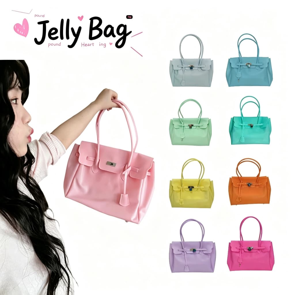 กระเป๋าเจลลี่ Jelly Bag รุ่นใหม่ สไตล์เกาหลี ขนาดกลาง วัสดุPVC กันน้ํา ความจุใหญ่ กระเป๋าสะพายไหล่ ทรงโท้ต…