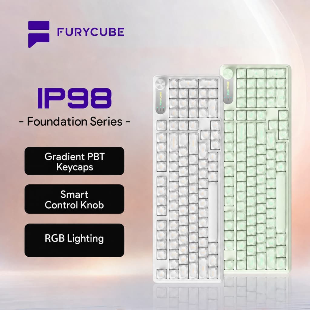 FURYCUBE IP98 คีย์บอร์ดเมมเบรน 98% คีย์บอร์ดแบบมีสาย ไฟแบ็คไลท์ RGB คีย์บอร์ดเกมมิ่งคอมพิวเตอร์