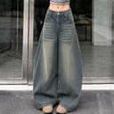 JINJEANS-5998 | (XS-9XL) กางเกงยีนส์ทรงบาเรล baggy กางเกงสาวอวบ Barel ทรงหลวม เอวสูง