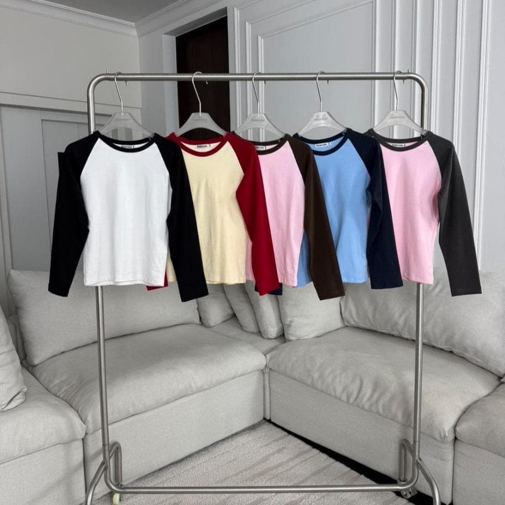 PTSL044 Raglan Long-sleeve เสื้อยืดคอกลมแขนยาวผ้ายืด PROMTHONG(งานไซส์)