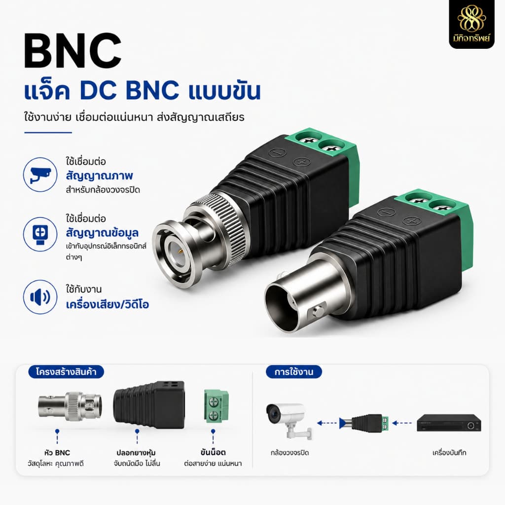แจ็ค BNC แบบขัน CCTV Jack DC ตัวผู้ ตัวเมีย แบบขัน ขั้วต่อสายกล้องวงจรปิด BNC Connector DC Connector