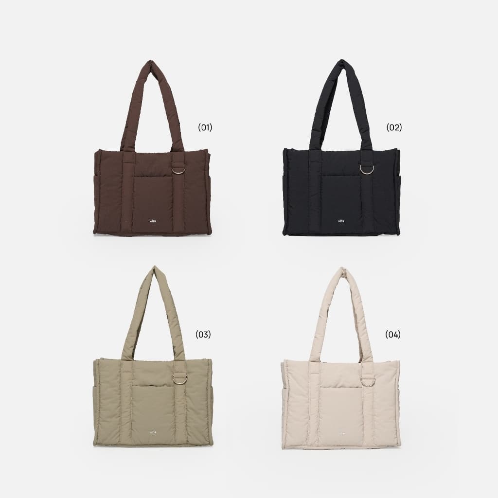 WHISPERWHITE - BOX TOTE กระเป๋าผ้าไนลอนบุนุ่ม ใส่โน๊ตบุ๊ค 14 นิ้วได้ มีช่องใส่ของรอบกระเป๋า