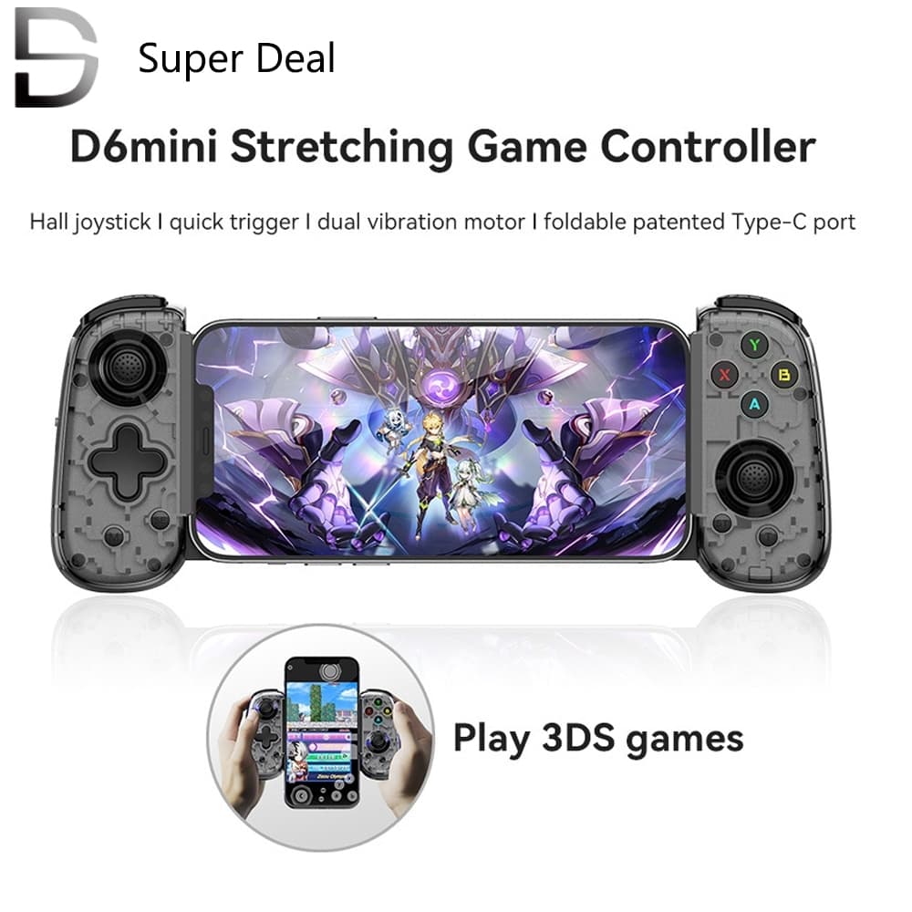 D6 Mini จอยเกมมือถือแบบพับได้ รองรับ Android iPhone Tablet PC พอร์ต Type-C จอย Hall Effect แม่นยํา…