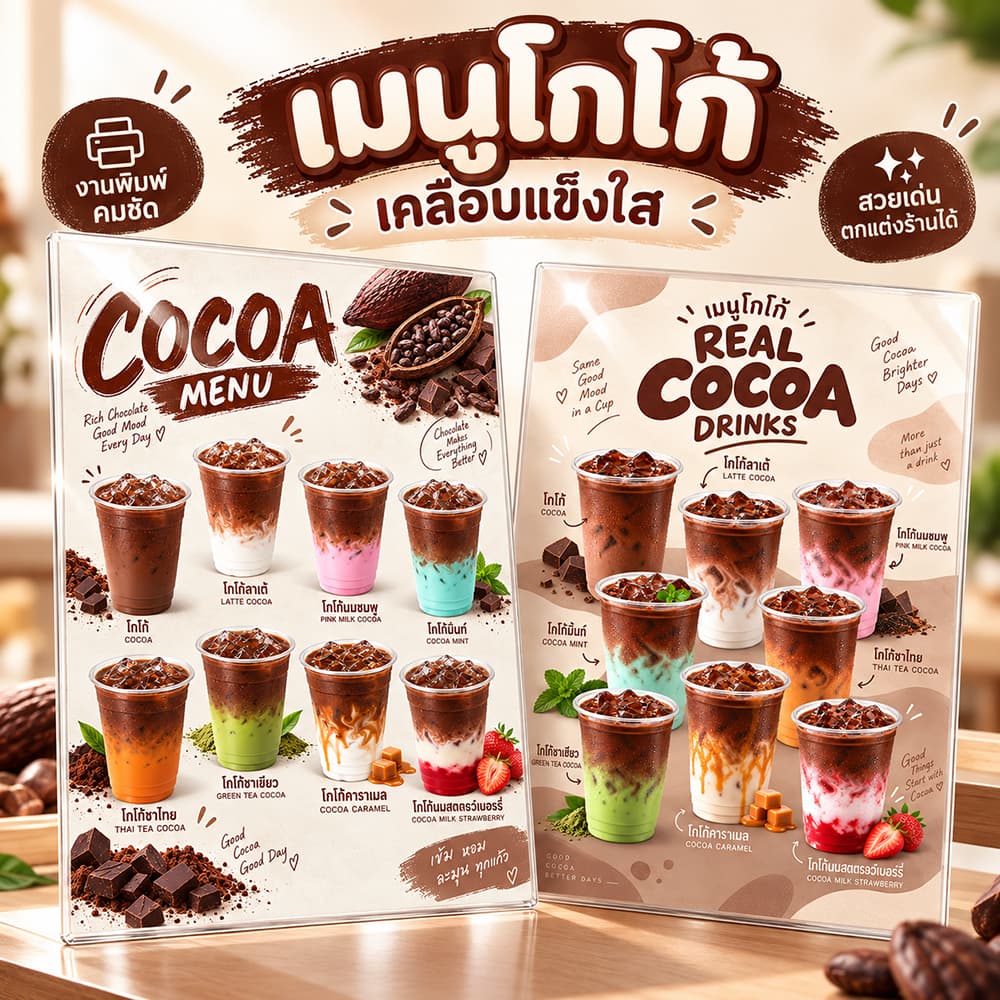 ป้ายเมนูโกโก้ A4 เคลือบแข็งใส ป้ายเครื่องดื่มสําเร็จรูป เมนูโกโก้เย็น สําหรับร้านน้ําปั่น คาเฟ่ ร้านกาแฟ