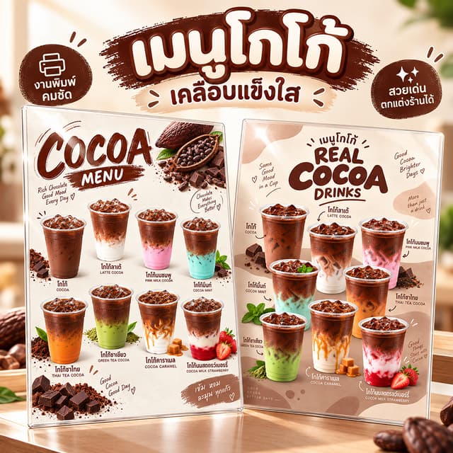 ป้ายเมนูโกโก้ A4 เคลือบแข็งใส ป้ายเครื่องดื่มสําเร็จรูป เมนูโกโก้เย็น สําหรับร้านน้ําปั่น คาเฟ่ ร้านกาแฟ