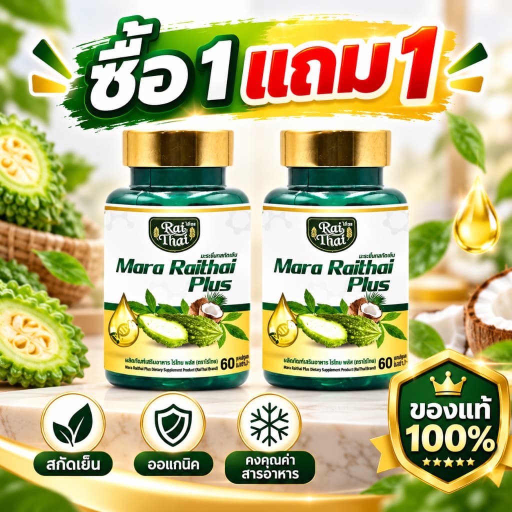Raithai Mara Plus แพ็ค (ซื้อหนึ่งแถมหนึ่ง รวมทั้งหมด 2 ขวด) ไร่ไทย น้ํามันมะระสกัดเย็น มะระ มะระขี้นก แพ็ค 1…