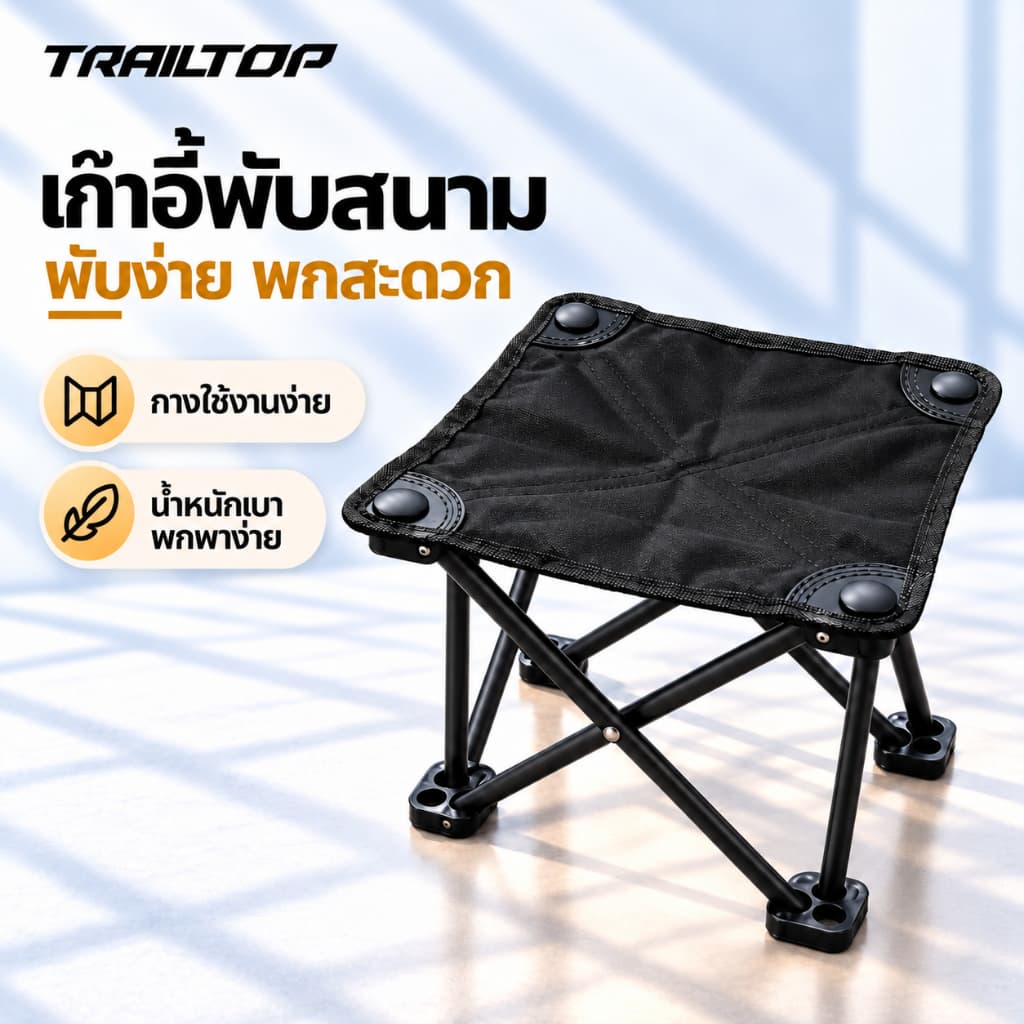 TRAILTOP เก้าอี้พับแคมป์ปิ้ง เก้าอี้สนามขนาดเล็ก น้ําหนักเบา พับเก็บง่าย พกพาสะดวก…