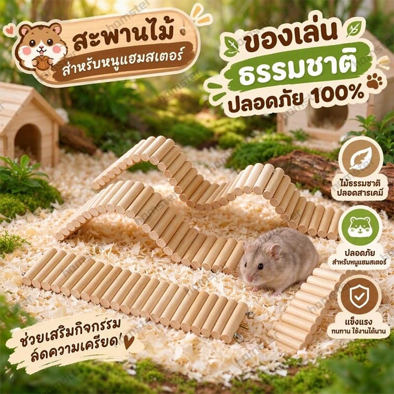 บันไดปีนป่ายสําหรับแฮมสเตอร์, ของเล่นตกแต่งรั้ว, สะพานไม้โค้ง, อุปกรณ์สําหรับแฮมสเตอร์