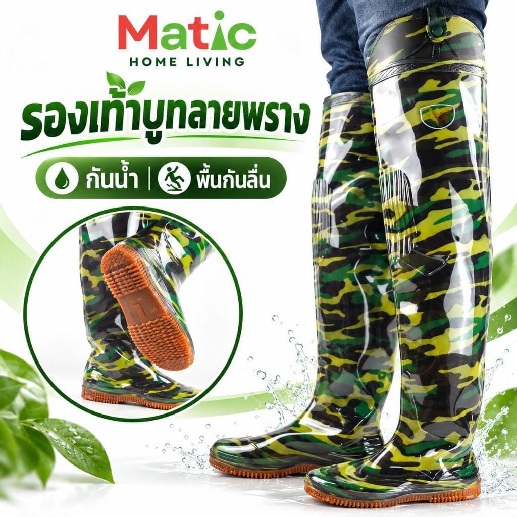 รองเท้าบูท ลายพราง ทรงสูง ยางเต็มผืน ไม่มีรอยต่อ ใช้สําหรับลุยน้ํา เข้าสวน เข้าไร่ ลงนา SH2