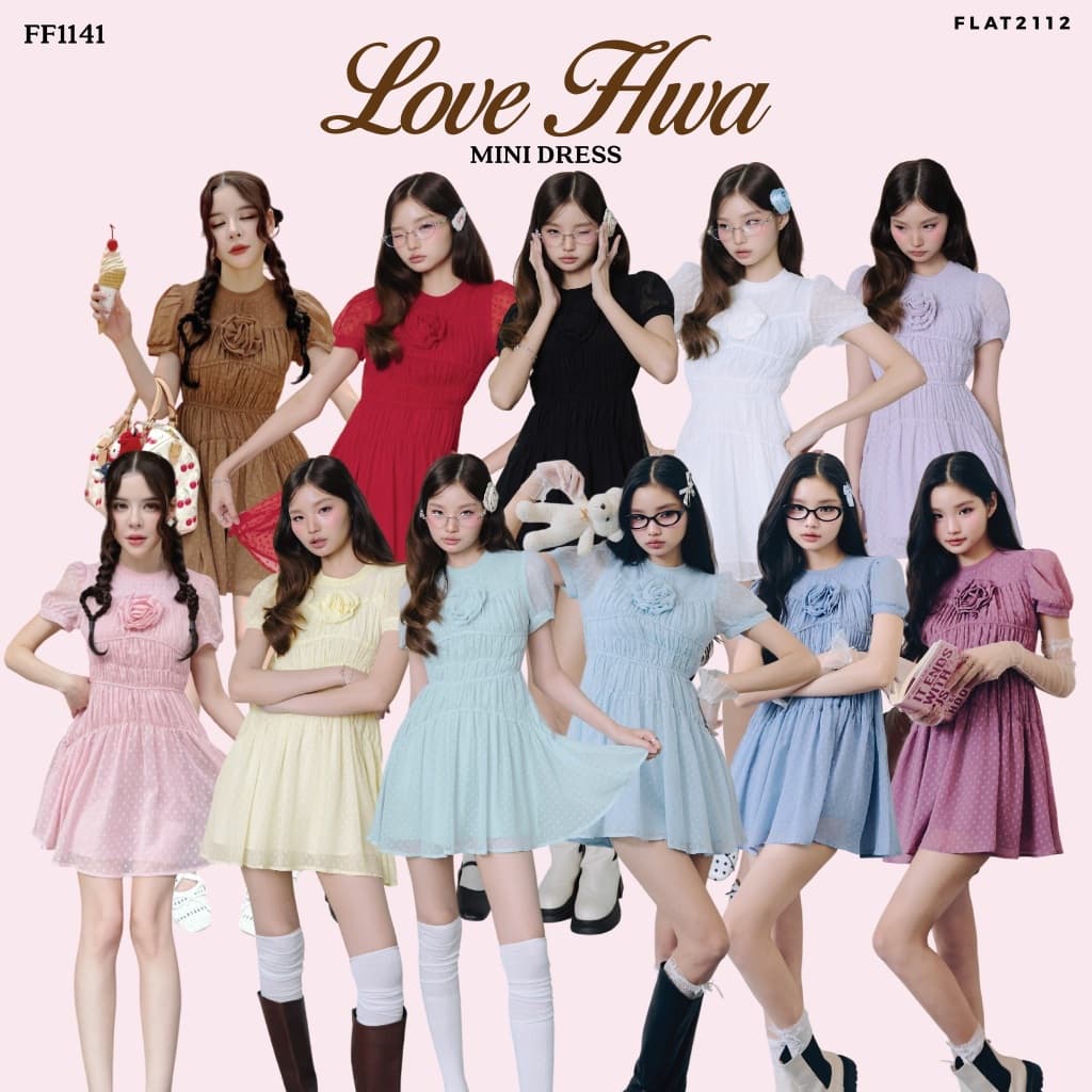 FLAT2112 : LOVE HWA MINI DRESS เดรสสั้น ชุดผู้หญิง แฟชั่นผู้หญิง ชุดออกงาน เดรสสาวอวบ (FF1141)