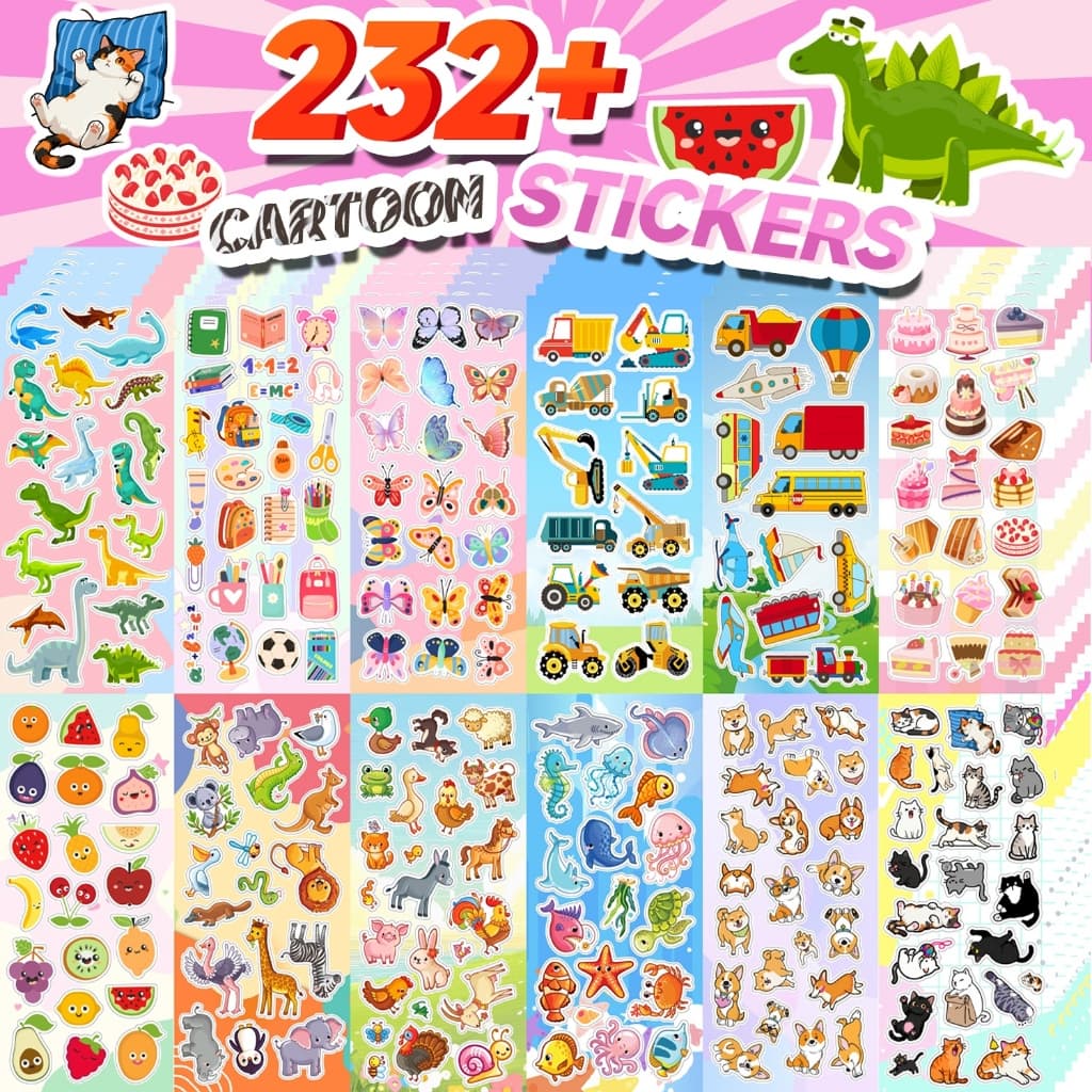232 + สติกเกอร์สําหรับเด็ก, สติกเกอร์เด็กน่ารักหลากหลายแพ็คสําหรับ Scrapbooking, รางวัลห้องเรียนครู,…