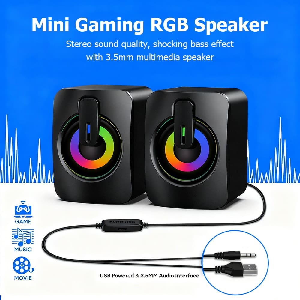 ลําโพงคอมพิวเตอร์ RGB แถบเสียงแบบพกพา ขับเคลื่อนด้วย USB สําหรับเล่นเกมและงาน