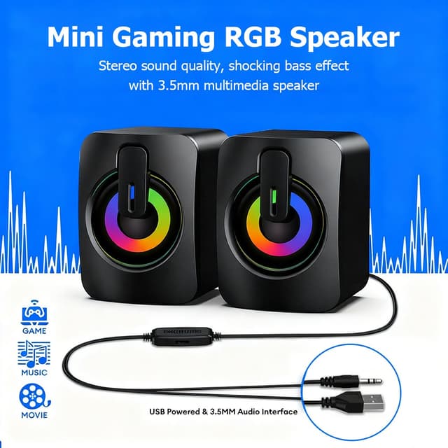 ลําโพงคอมพิวเตอร์ RGB แถบเสียงแบบพกพา ขับเคลื่อนด้วย USB สําหรับเล่นเกมและงาน