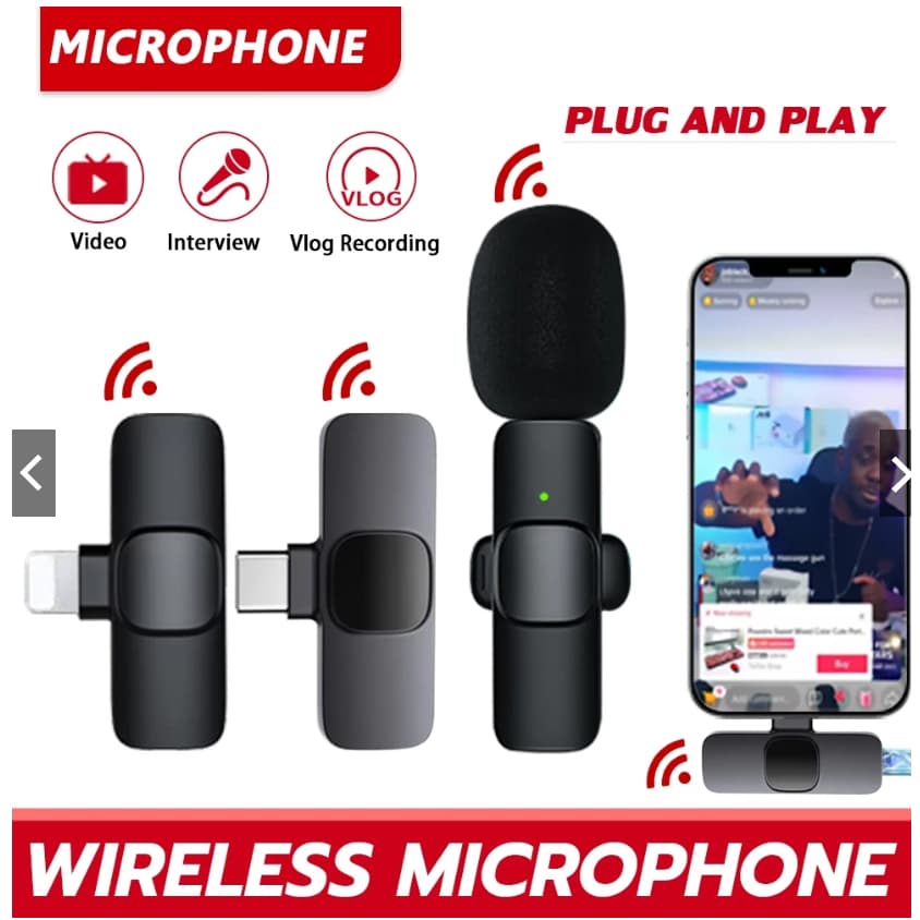 2 ใน 1 K9 microphoneLavalier ไมโครโฟนไร้สาย, iOS Android ประเภท C เครื่องบันทึกวิดีโอสําหรับโทรศัพท์มือถือสด…