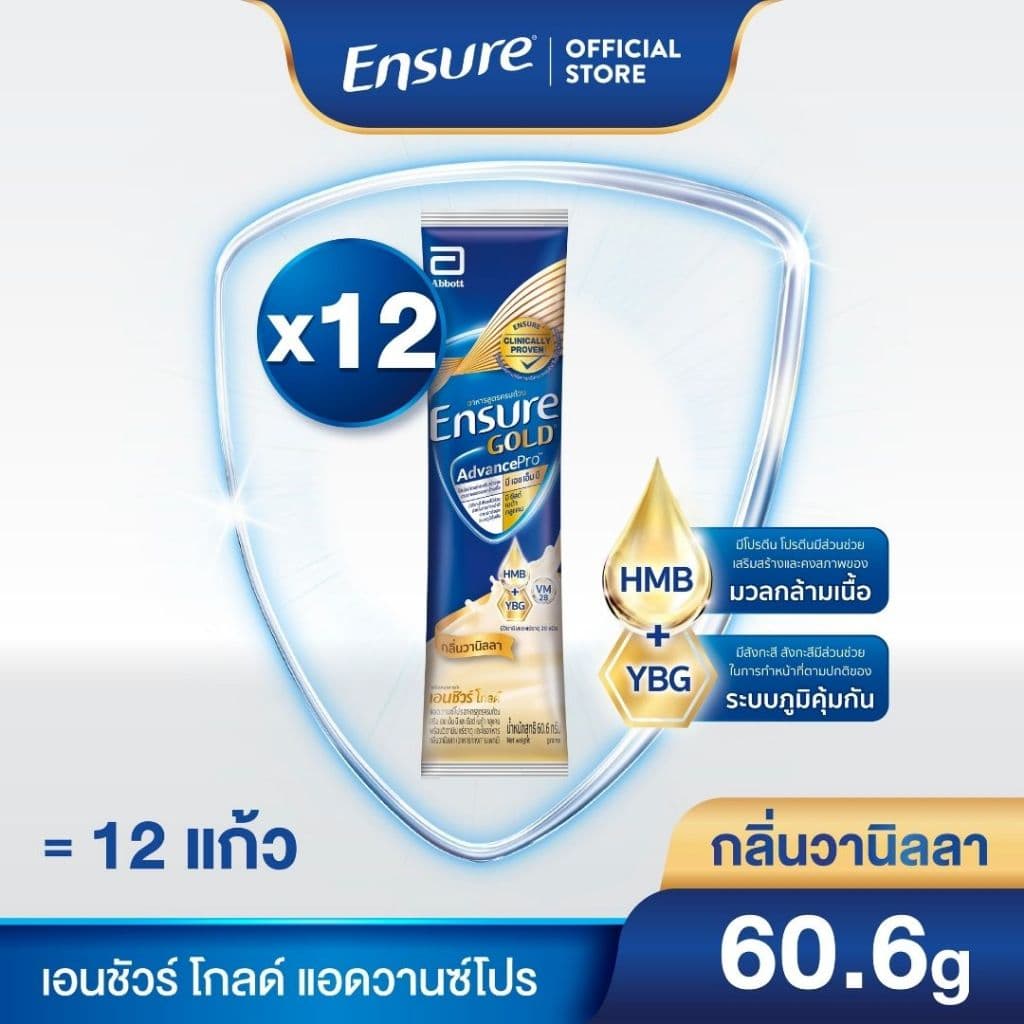 เอนชัวร์ โกลด์ แอดวานซ์โปร กลิ่นวานิลลา 60.6g 12 ซอง Ensure Gold AdvancePro Vanilla 60.6g x12