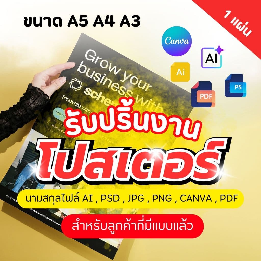 โปสเตอร์ A5 A4 A3 สําหรับลูกค้าที่มีแบบแล้ว ส่งปริ้น (รับปริ้น) Goodmedia24hr