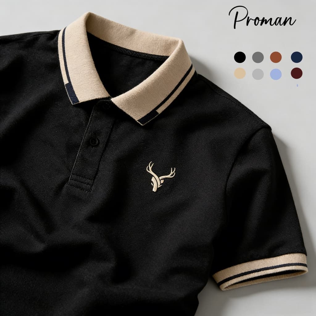 PROMAN เสื้อโปโลผู้ชาย ทรงหลวม ผ้านุ่มใส่สบาย สไตล์อเมริกันวินเทจ ผสานสไตล์ธุรกิจลําลอง เหมาะคอมมิวต์ประจําวัน