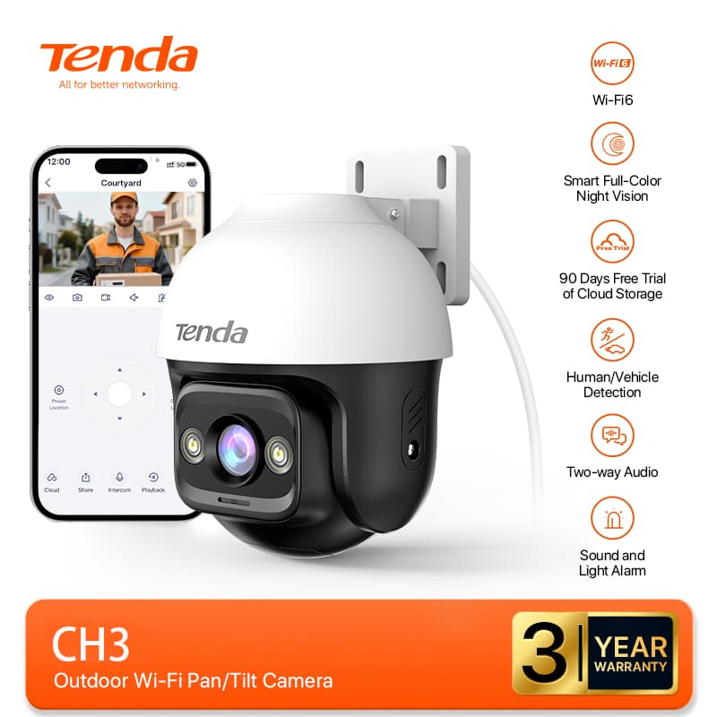 Tenda CH3 กล้องวงจร 3MP WiFi IP Camera Outdoor 2K กล้องไร้สาย Smart Full-Color อินฟาเรด Night Vision