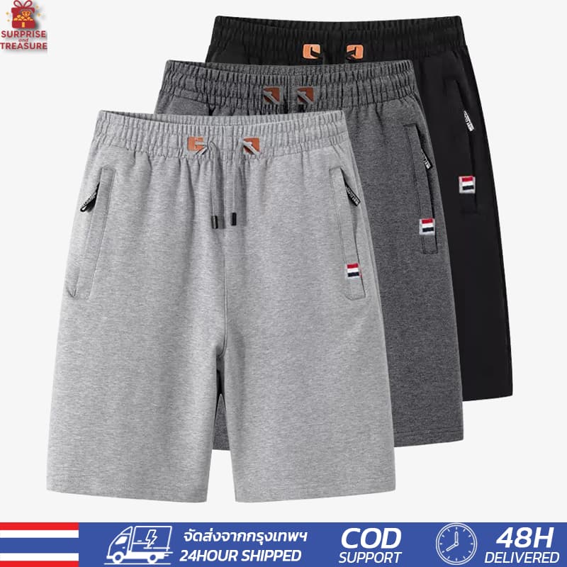 ซื้อ1 แถม1 กางเกงขาสั้นเอวยืด กางเกงกีฬาขาสั้น าเนื้อดีใส่สบาย กระเป๋าซิป ระบายอากาศ แฟชั่นชาย…