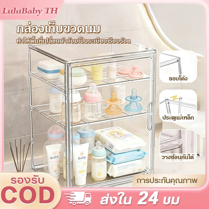 🍼กล่องเก็บขวดนมเด็ก👶กล่องเก็บของใช้เด็ก ความจุขนาดใหญ่ 4 ชั้น เปิดปิดด้วยแม่เหล็ก…