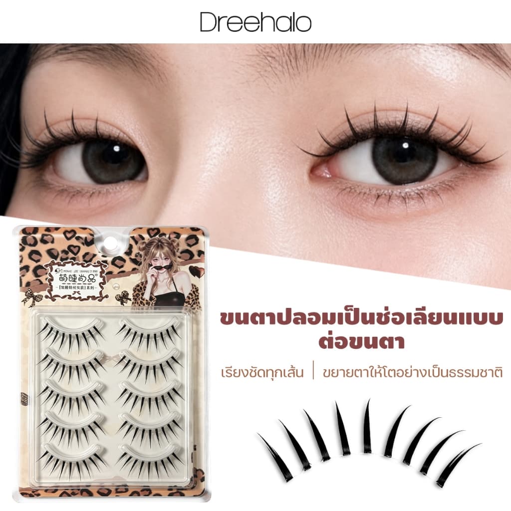 Dreehalo ขนตาปลอมเกาหลี ต้องใช้กาว แกนใส ลุคต่อขนตา ขนตาช่อ ไอดอล Manga เส้นชัด ธรรมชาติ ตาหวานโต F324 รูปที่ 1