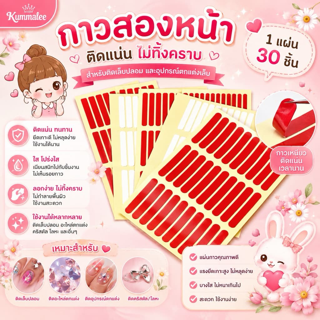 กาวสองหน้าสีใสสําเร็จรูป กาวสองหน้าแบบแผ่น 30 ชิ้น รูปที่ 1