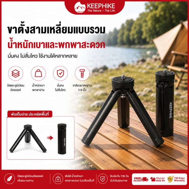 KEEPHIKE ไฟแคมป์ปิ้งกลางแจ้ง ขาตั้งกล้องมัลติฟังก์ชั่น ขาตั้งเซลฟี่อเนกประสงค์ ทําจากโลหะผสม