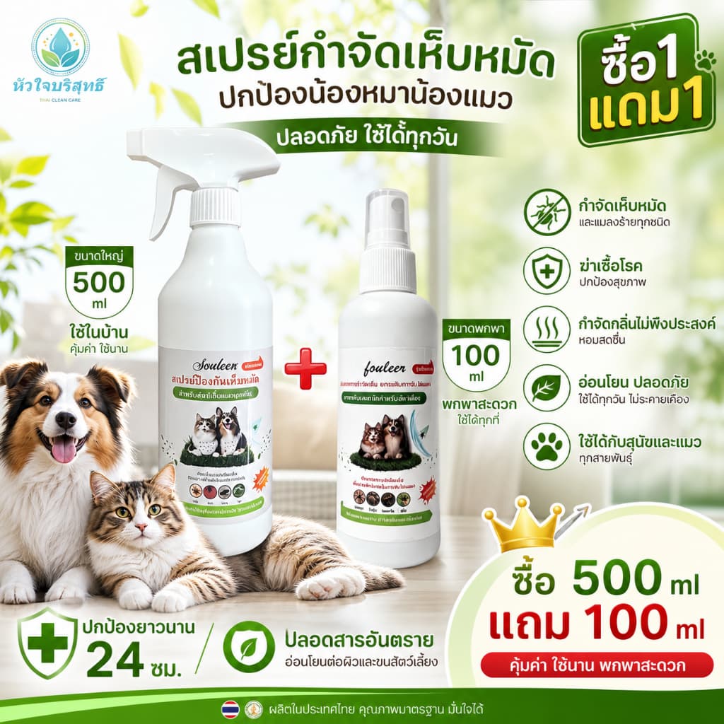 สเปรย์กําจัดไรสัตว์เลี้ยง สเปรย์ไล่หมัดสําหรับแมวและสุนัข การฆ่าเชื้อและการทําความสะอาด การกําจัดกลิ่น