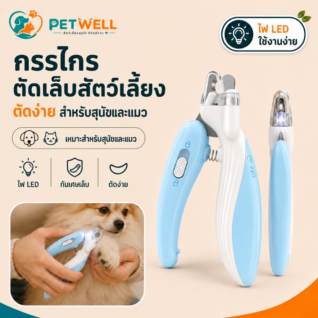 กรรไกรตัดเล็บสัตว์เลี้ยง PETWELL สําหรับแมวและสุนัข พร้อมไฟ LED ป้องกันรอยขีดข่วน ป้องกันการกัด…