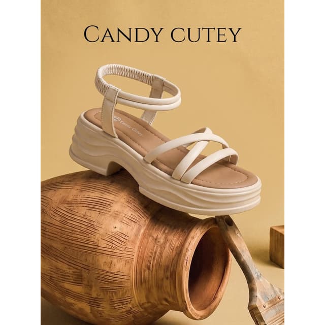 CandyCutey รองเท้าแตะผู้หญิง ส้นหนาแพลตฟอร์ม สายรัดยางยืด สไตล์ลําลอง สวมใส่สบาย สําหรับไปทํางานและออกไปเที่ยว