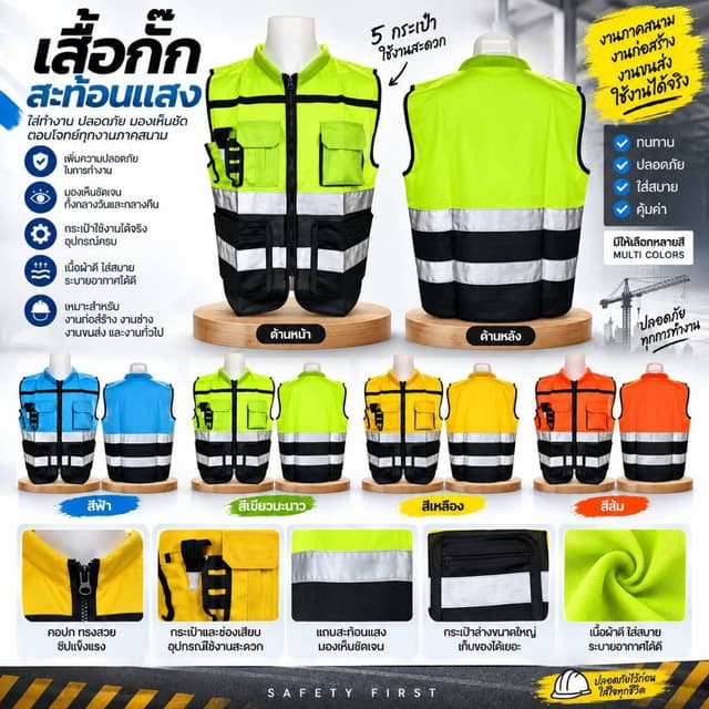 เสื้อกั๊กสะท้อนแสงคําเตือนการมองเห็นสูงเสื้อกั๊กความปลอดภัยเสื้อผ้าเรืองแสงกระเป๋าหลายการรักษาความปลอดภัย