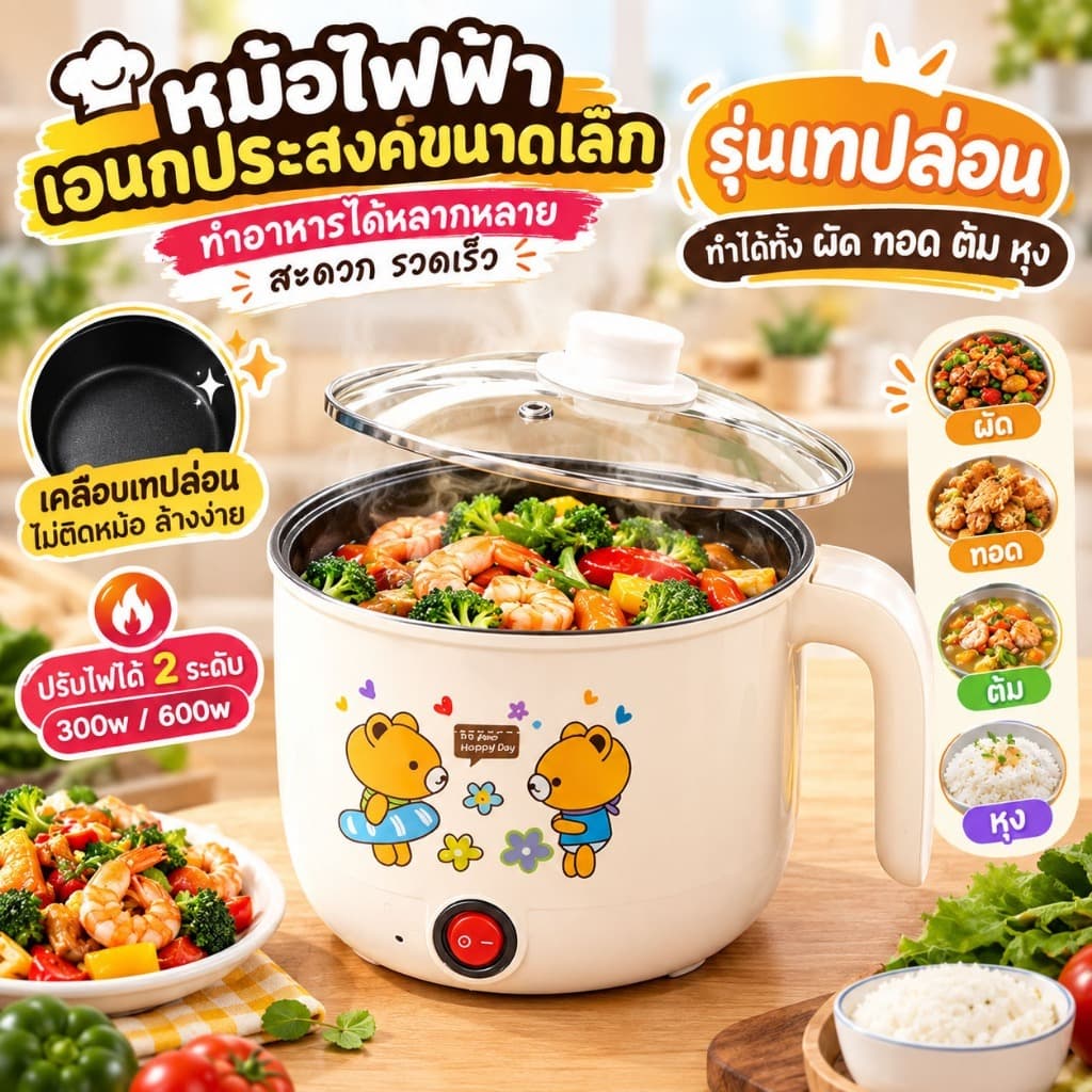 หม้อไฟฟ้า ขนาดเล็ก หม้อไฟฟ้ามินิ หุง อุ่น ตุ๋น ต้ม ไม่มีซึ้ง เหมาะสําหรับหอพัก คอนโด