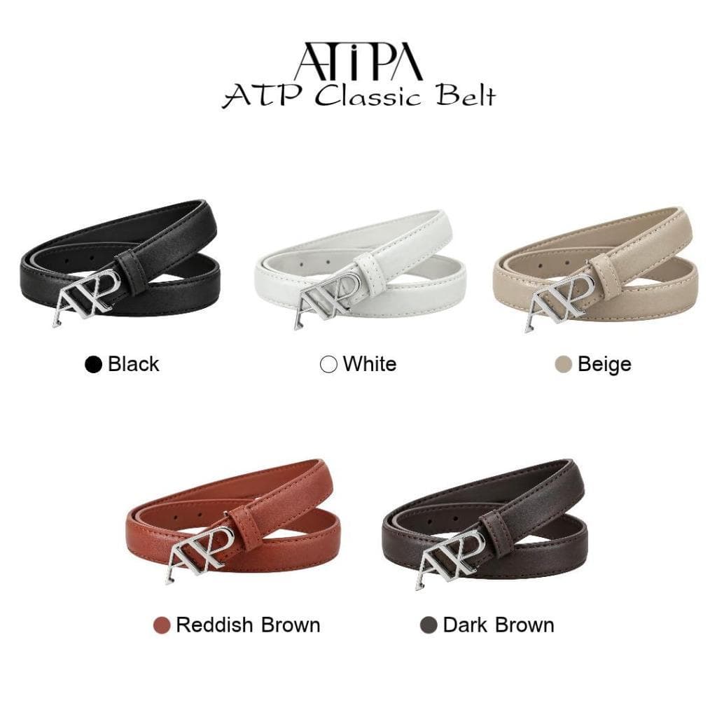 Atipashop - ATP Classic Belt เข็มขัดหนังผู้หญิง สายเล็ก หัวโลโก้ ATP สีเงินพรีเมียม
