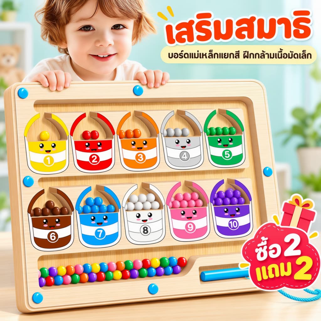 แยกสีลูกปัดแม่เหล็ก เกมกระดานเขาวงกตแม่เหล็ก ของเล่นเด็ก เกมแยกสี เสริมพัฒนาการเด็ก ปากกาแม่เหล็ก ลูกปัด