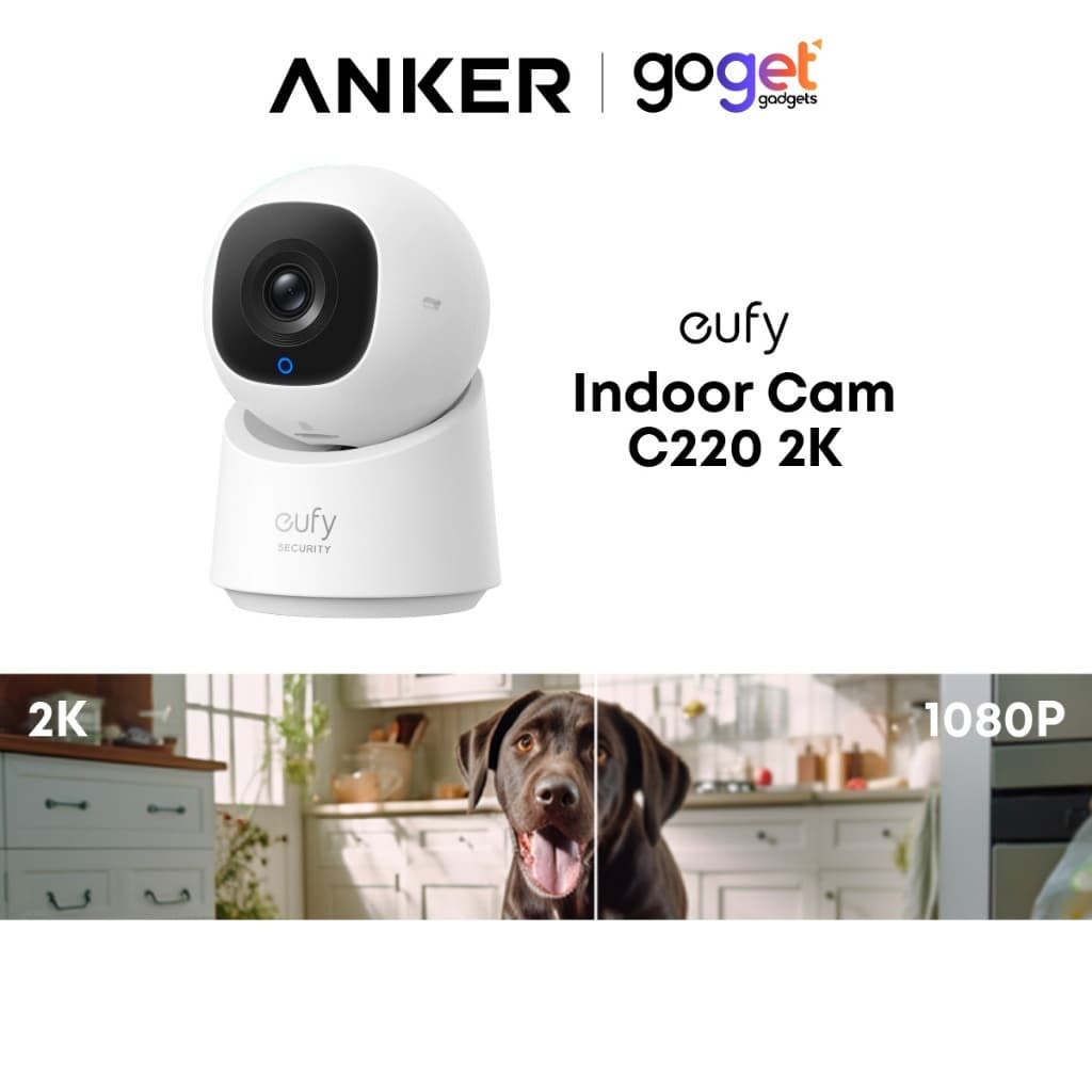 eufy Indoor Cam C220 กล้องวงจรปิดภายในบ้าน 2K หมุน 360° AI Tracking ตรวจจับคนและสัตว์เลี้ยง Wi-Fi