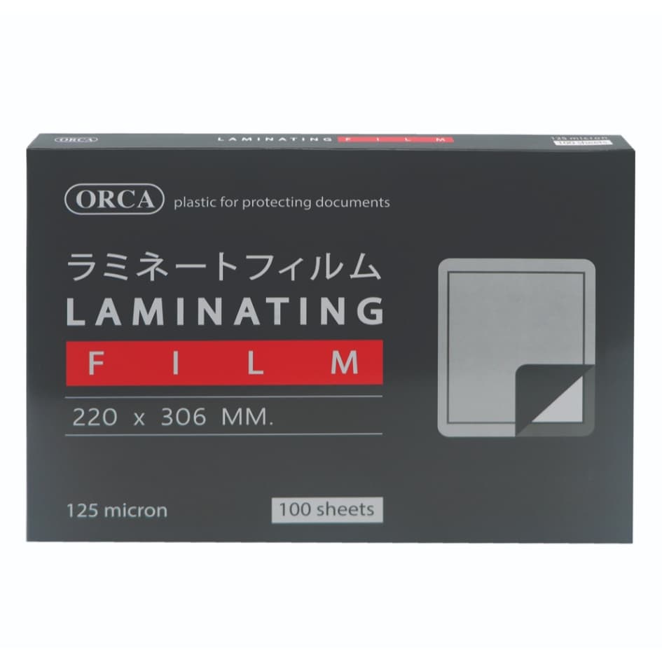 Orca ออร์ก้า พลาสติกเคลือบบัตร(Laminate) ขนาด 220x306 mm (A4 Extra) บรรจุ 100 แผ่นหนา 125 ไมครอน