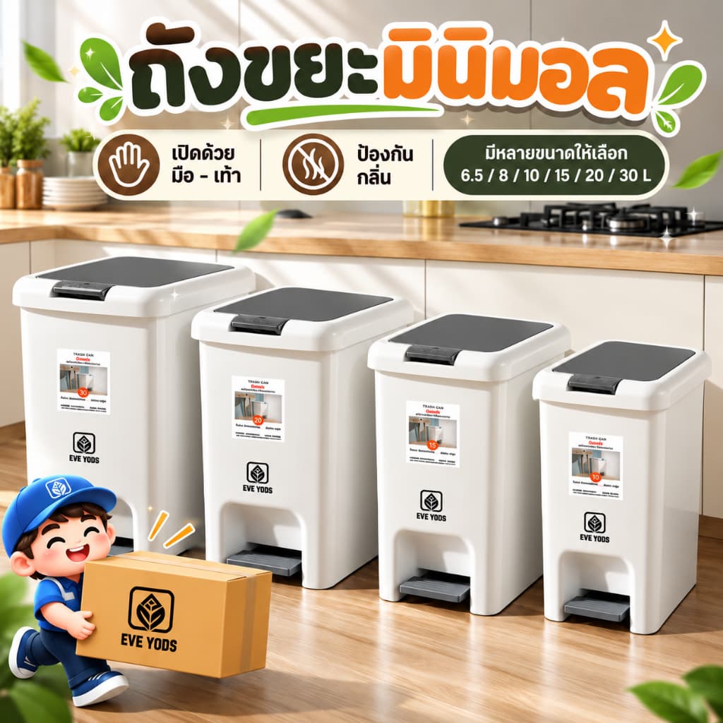E_items ถังขยะพลาสติก ถังพลาสติกมีฝาปิด ถังขยะใช้เท้าเปิด ถังขยะ2ระบบ กันน้ํา แข็งแรงทนทาน (A219