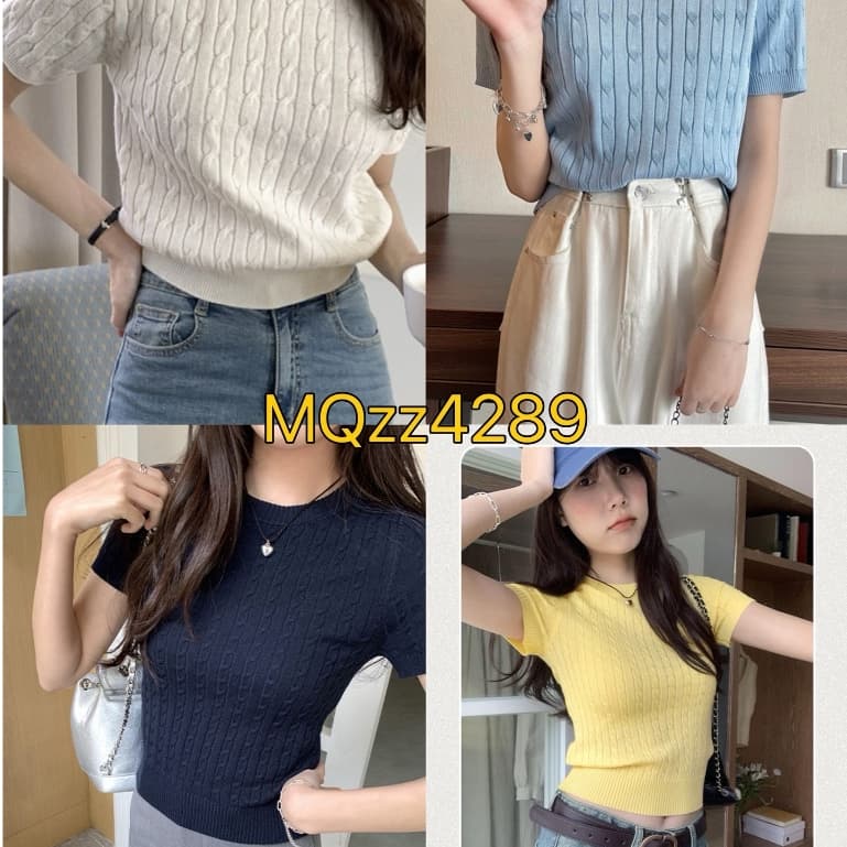 MQzz4289 *พร้อมส่ง* เสื้อยืดไหมพรม แขนสั้น กันหนาว ลายเปีย ใส่ดูดี เข้ารูปหุ่นดี อก 40 นิ้วใส่ได้ Freesize รูปที่ 1