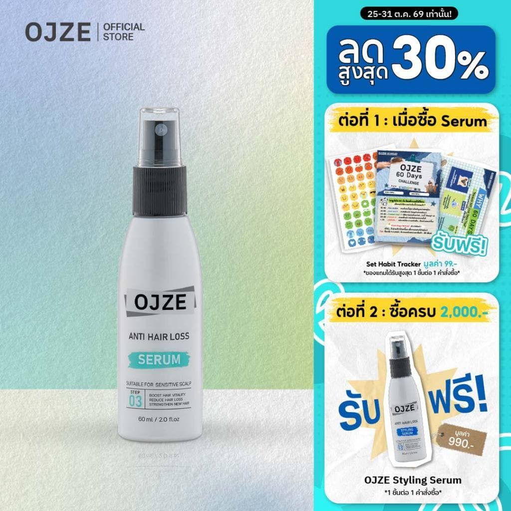 OJZE Anti Hair Loss Serum 60ml. เซรั่มลดผมร่วง ผมบาง เพิ่มผมใหม่