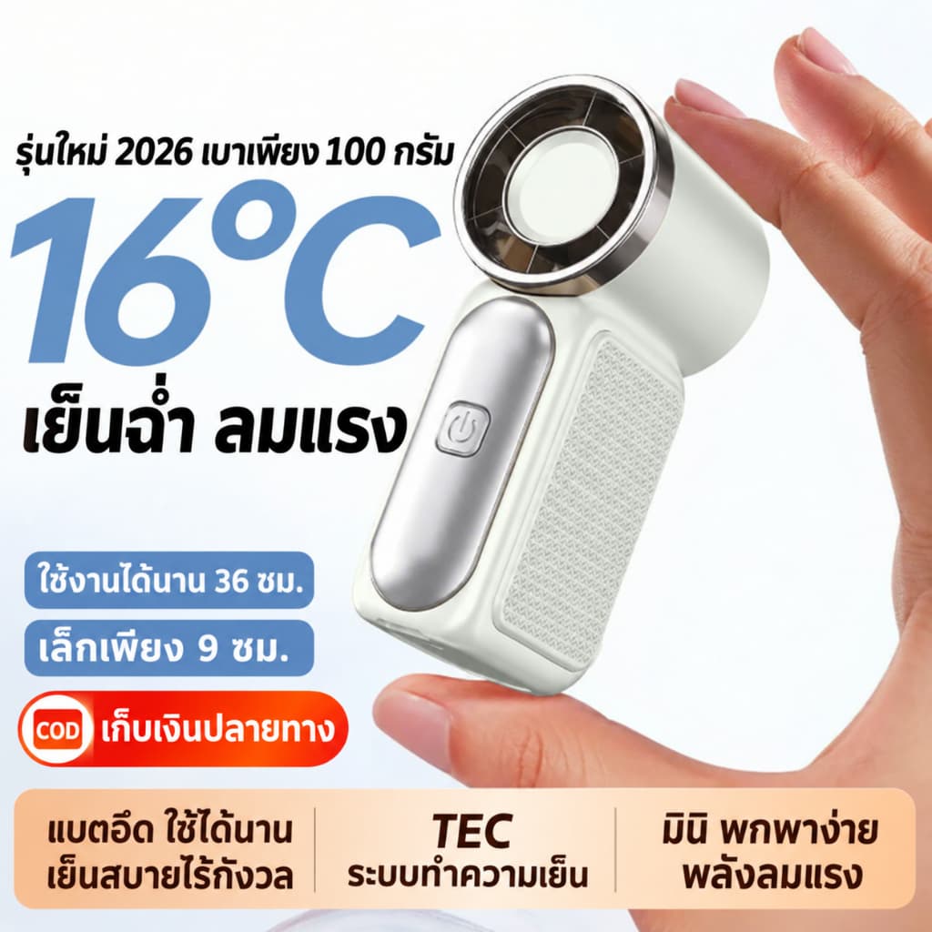 พัดลมพกพามินิ เทอร์โบ 100 ระดับ พัดลมมือถือ ใช้งานได้ 12 ชม. จอ LED Type-C ชาร์จไว ลมแรงจัดเต็ม…