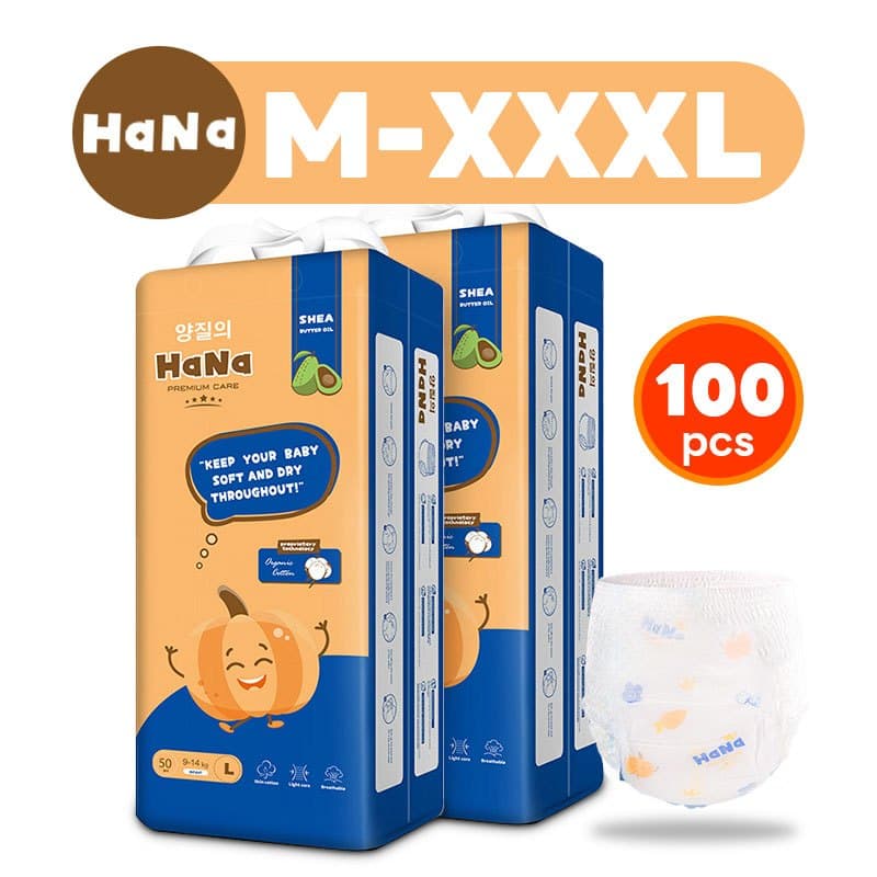 HaNa กางเกงผ้าอ้อมเด็ก ผ้าอ้อมเด็ก NB-XXXL 100pcs/2 pack BABY DIAPERS PANTS แพมเพิสเด็ก