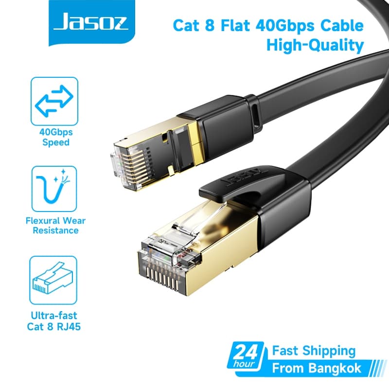 COD Jasoz Cat8 Lan Cable Rj45 สายเคเบิลอีเธอร์เน็ต 40Gbps,2000MHz,สัญญาณรวดเร็วและเสถีย 0.5m-20m