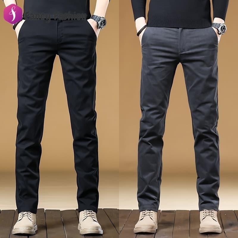 Fancy Fashion กางเกงชิโน่ผ้ายืดสําหรับผู้ชาย ไม่ต้องรีด ทรงสลิมฟิต กางเกงขายาวทรงตรงลําลอง
