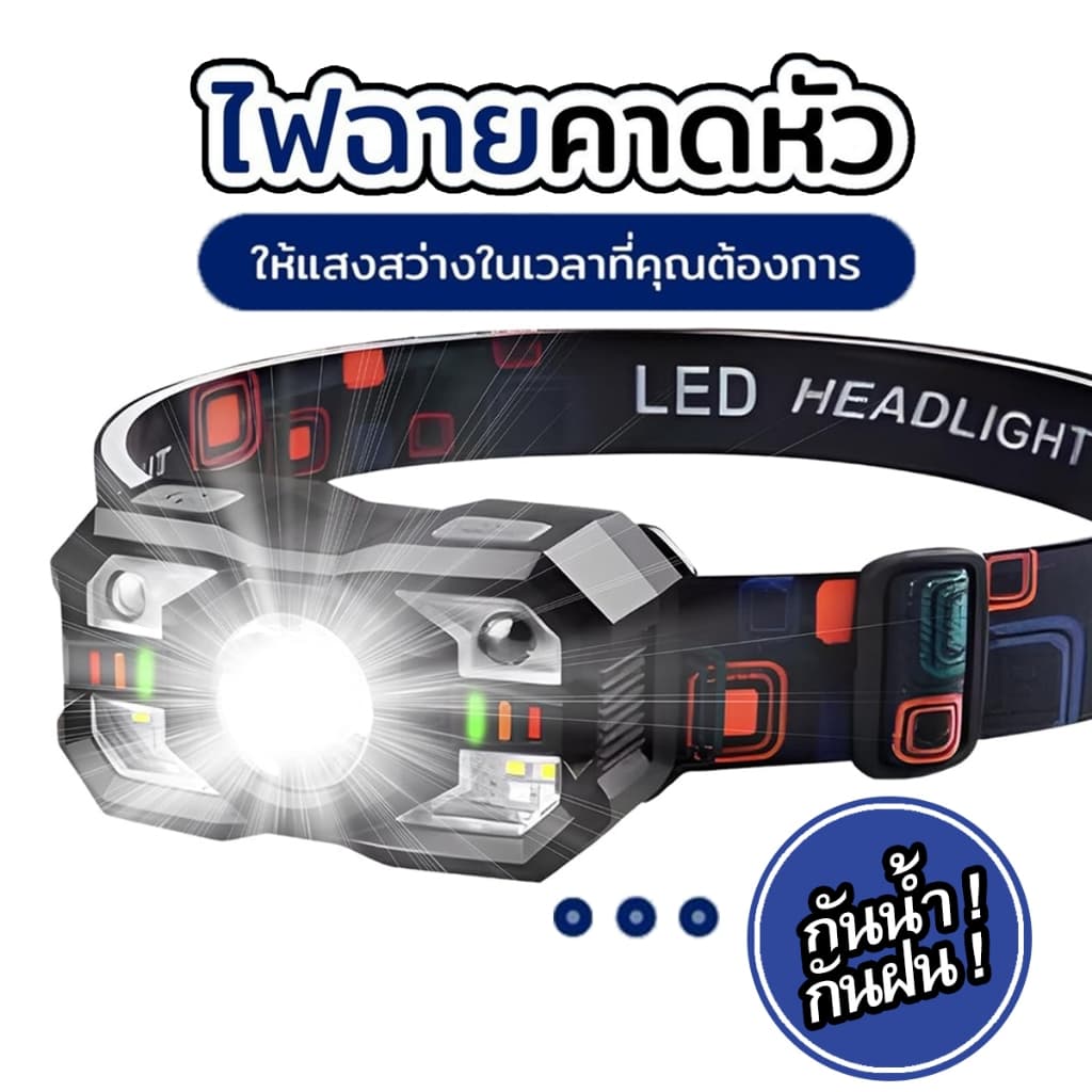 ไฟฉายคาดหัว LED แรงสูง ไฟหน้าเซนเซอร์ ไฟส่องกบ ตัดหมอก กันน้ํา แบตอึด ใช้งานสะดวก พร้อมส่งจากไทย