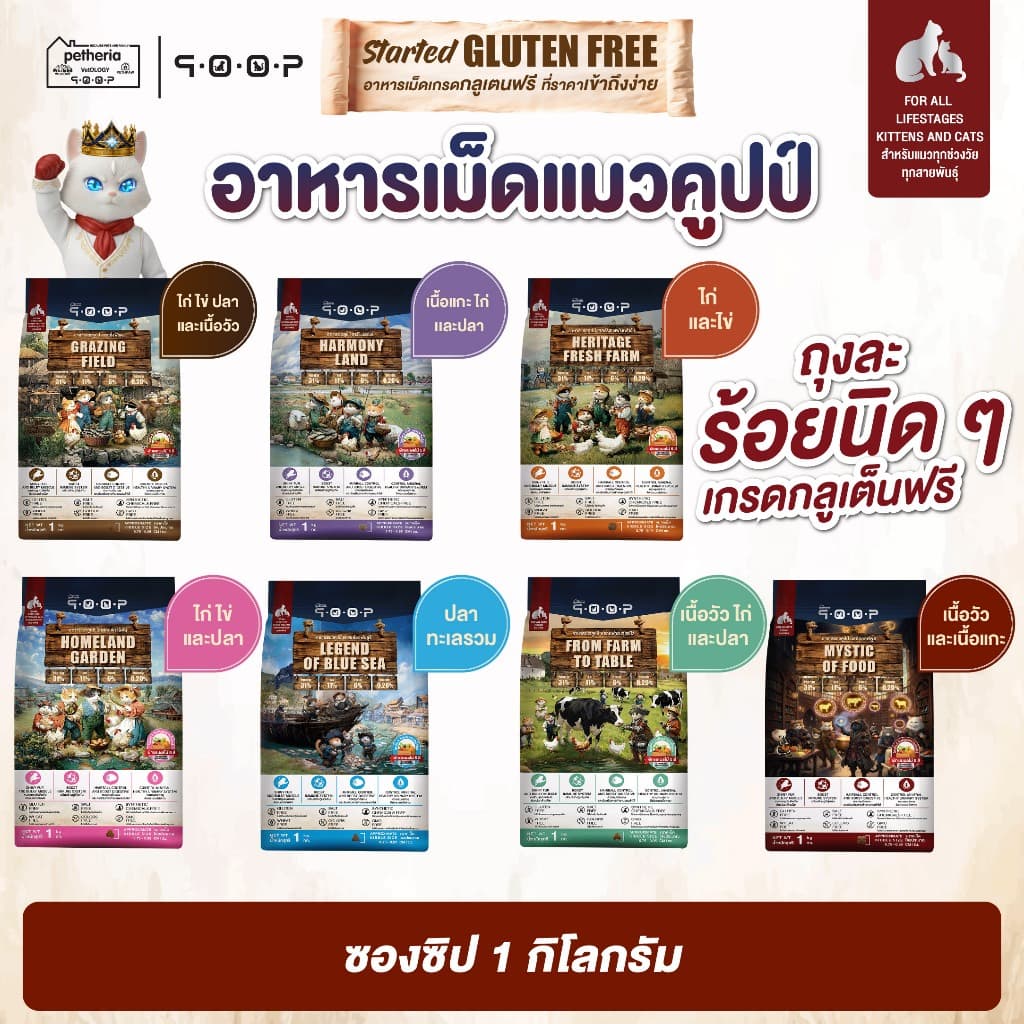 qoop - อาหารแมวคูปป์ [STARTED GLUTEN FREE] [สําหรับแมวทุกช่วงวัย] 1 KG