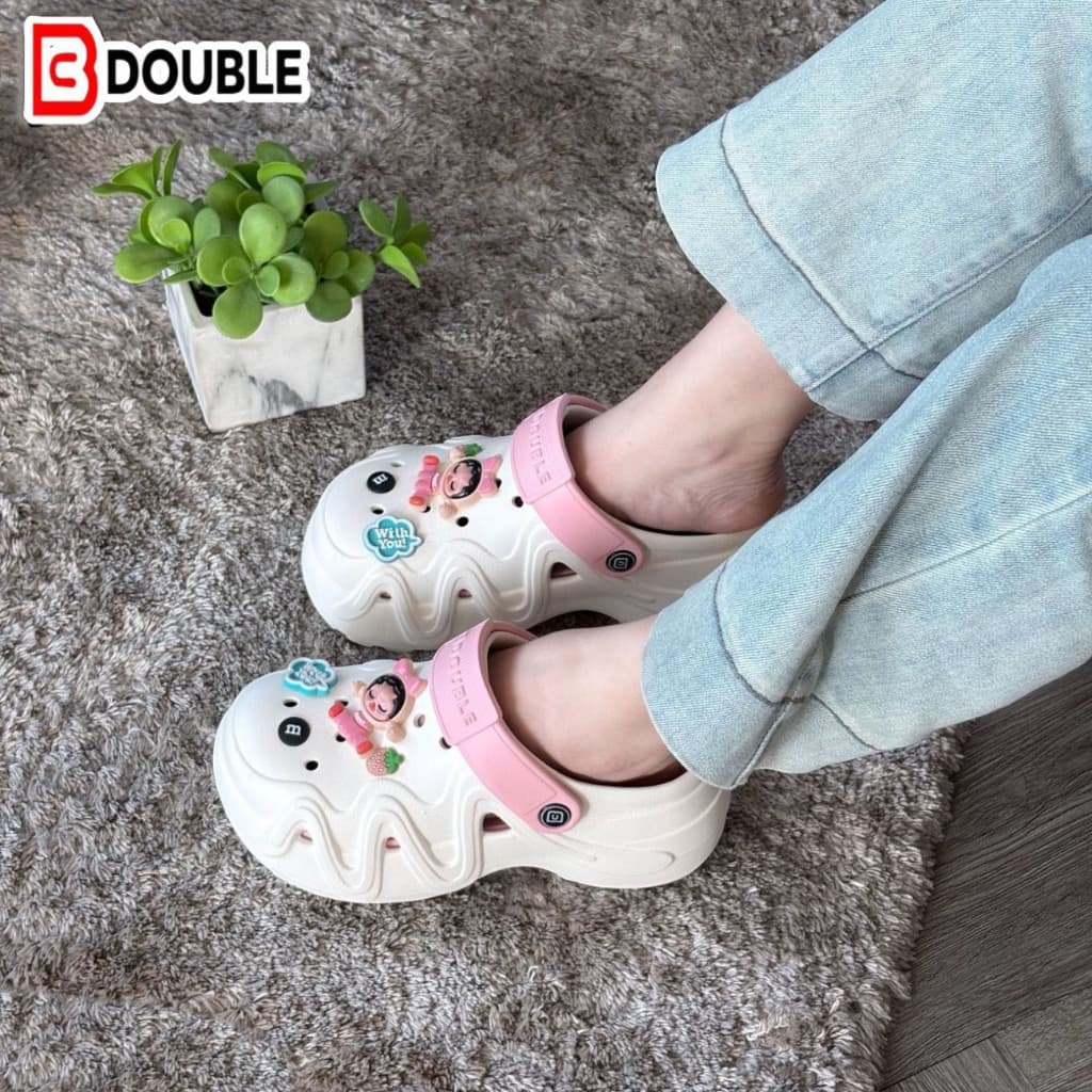 รองเท้าแตะหัวรังนกส้นหนา BB DOUBLE ลายการ์ตูนคิวท์ สวมใส่สบายๆ กันลื่น ใส่ไปเที่ยวทะเล/ในบ้านได้หลายสี