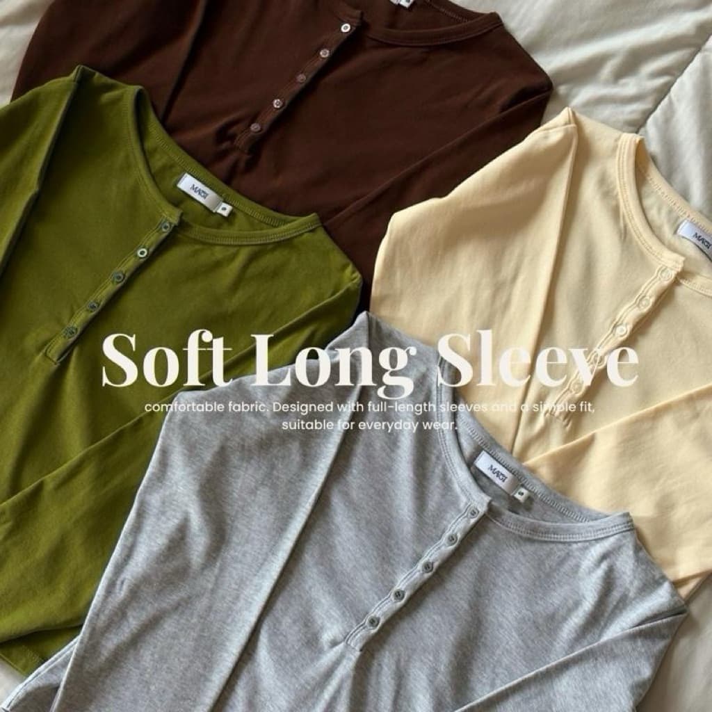 (S-4XL) Olive Soft Long Sleeve เสื้อยืดแขนยาวแต่งกระดุม